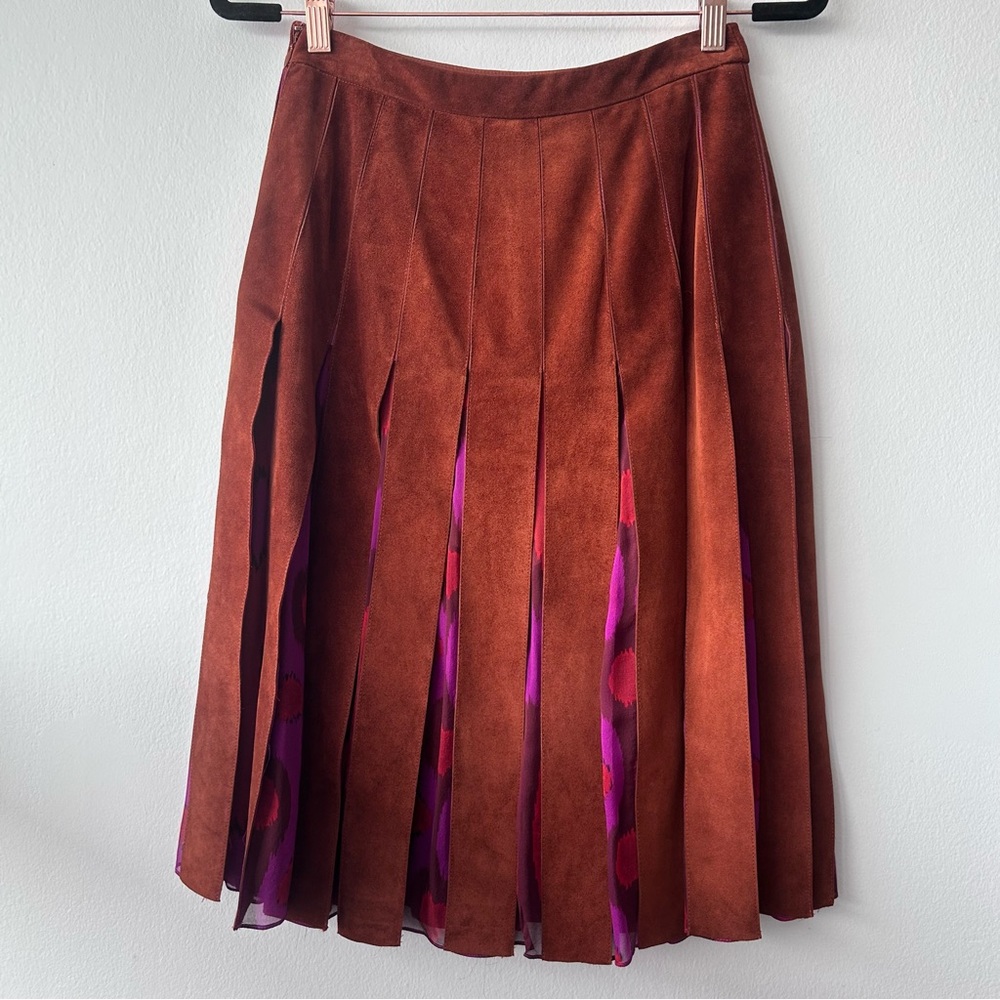 Diane Von Furstenberg Brown Suede A-Line Malita Skirt with shorts under - Picture 4 of 11
